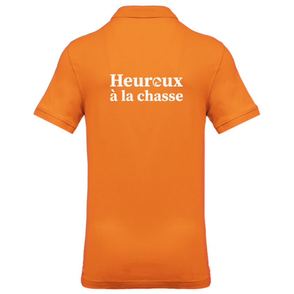 polo-homme-heureux-chasse-dos-orange