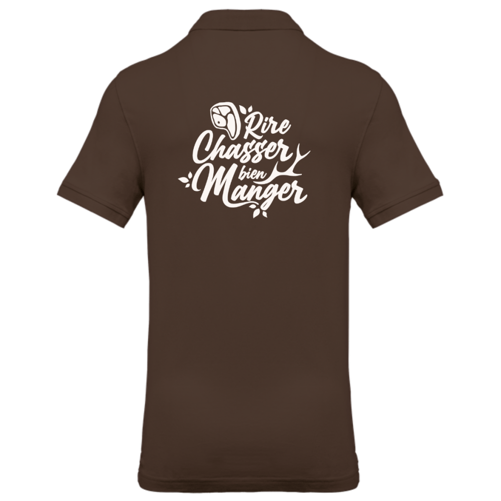 polo-homme-rire-chasser-manger-dos-marron