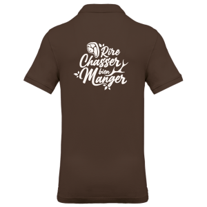 polo-homme-rire-chasser-manger-dos-marron