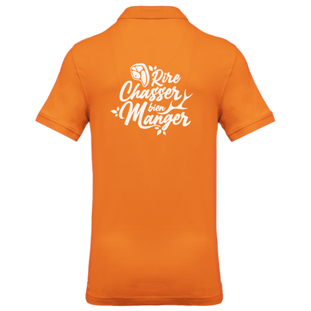 polo-homme-rire-chasser-manger-dos-orange