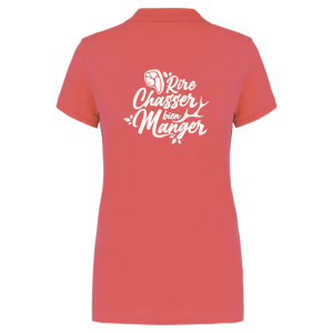 polo-rire-chasser-bien-manger-femme-dos-corail