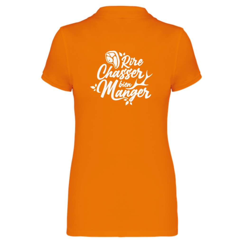 polo-rire-chasser-bien-manger-femme-dos-orange