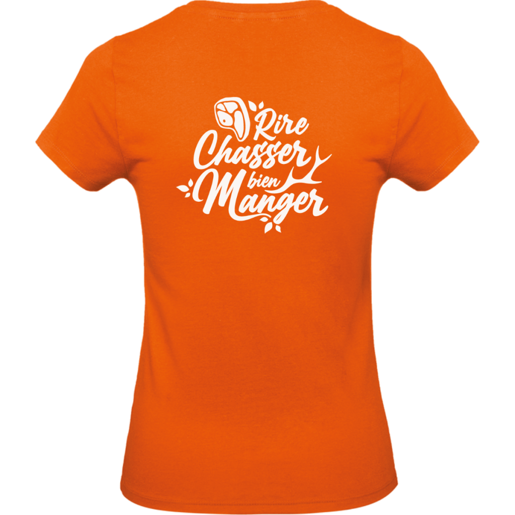 t-shirt-rire-chasser-bien-manger-femme-dos-orange