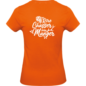 t-shirt-rire-chasser-bien-manger-femme-dos-orange
