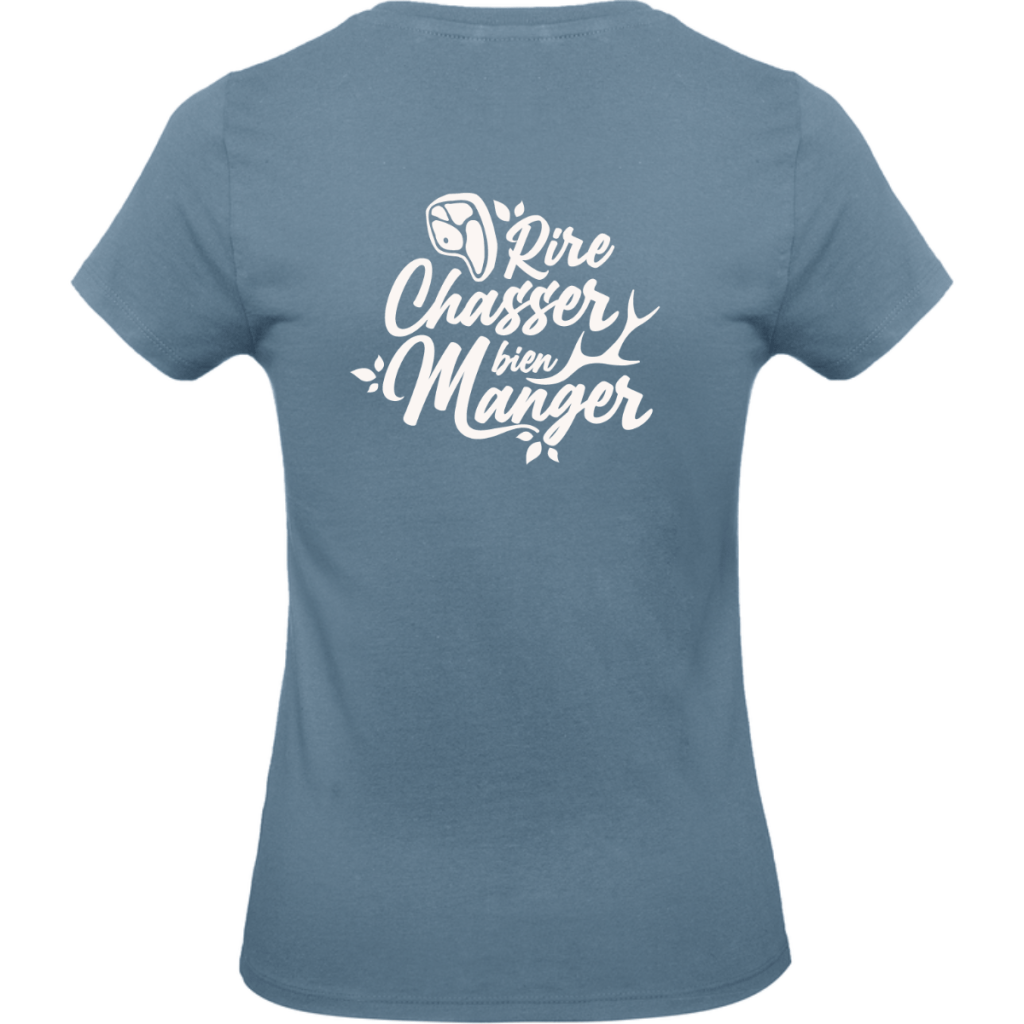 t-shirt-rire-chasser-bien-manger-femme-dos-stone-blue