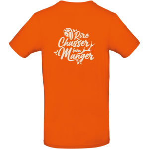 t-shirt-rire-chasser-bien-manger-homme-dos-orange